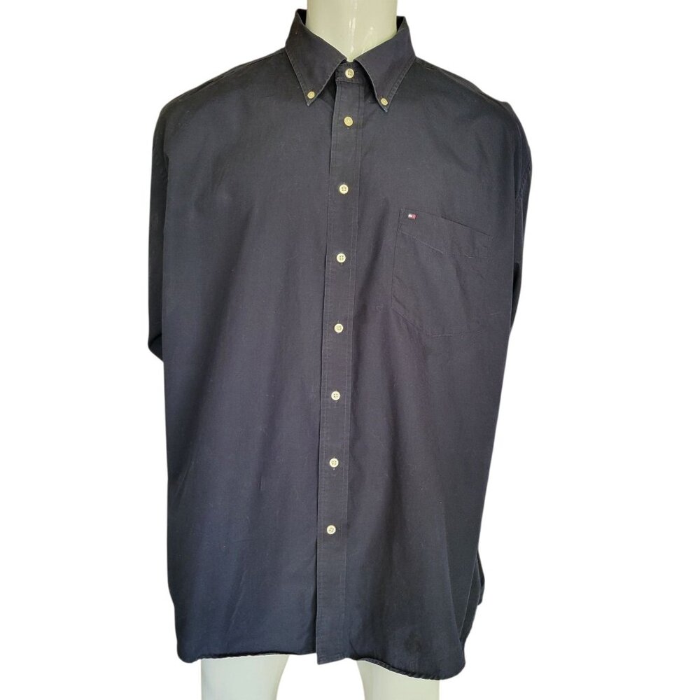 Tommy Hilfiger Mens Black Cotton Button-Up Shirt (Size XXL)